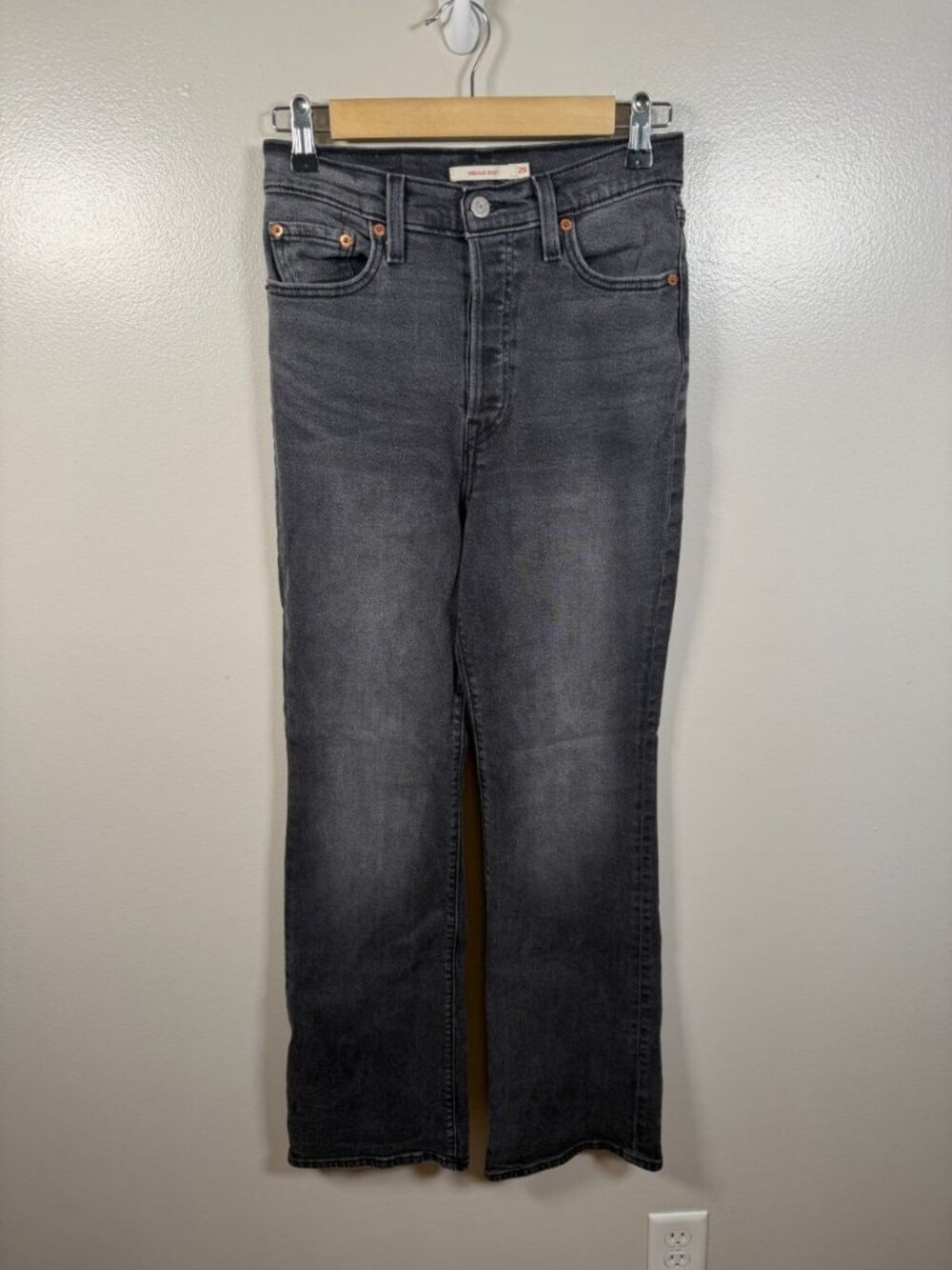 Levi's Ribcage Boot Cut Jeans Womens Size 29 Gray High Rise Button Fly Denim